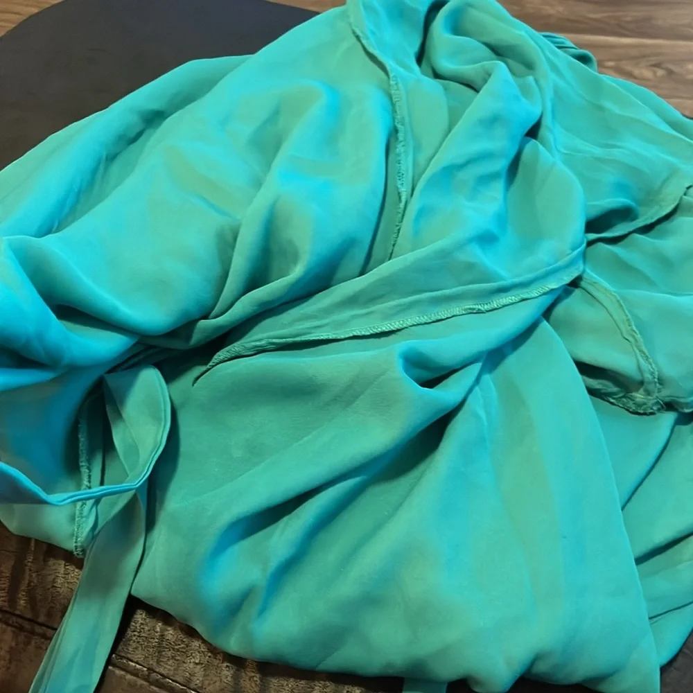 ASOS Green Wrap Tie Front Gown with Bishop Sleeves - Picture 9 of 9